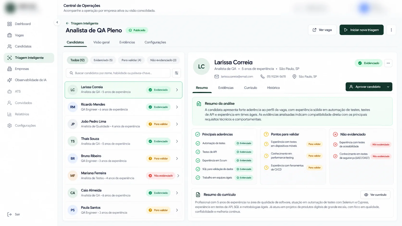Interface ilustrativa do INNR 360 com foco em triagem inteligente e acompanhamento do recrutamento